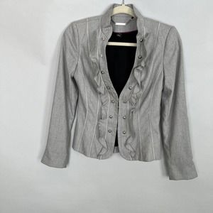 White House Black Market Gray Blazer with Ruffle and Bead Design Size 00